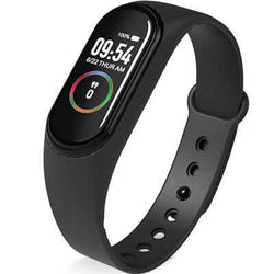 Black smart watch bracelet with pedometer and colorful display, suitable for all ages, compatible with Android and iOS.