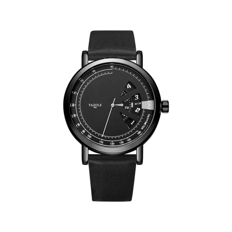 Waterproof men's quartz watch with black strap and minimalist design, ideal for casual wear.