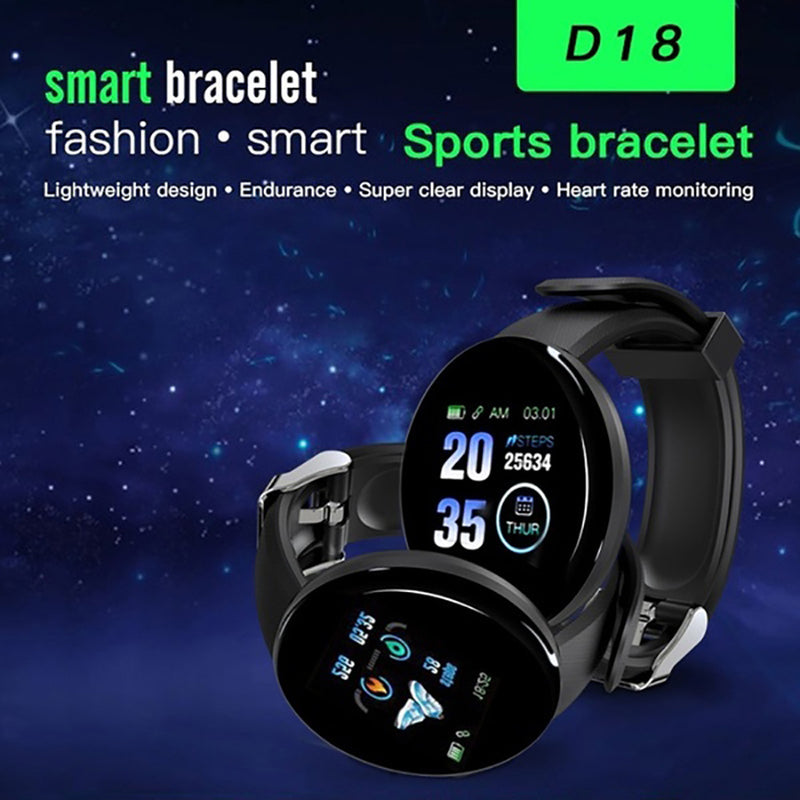 D18 Men Women Blood Pressure Heart Rate Monitor Smart Watch