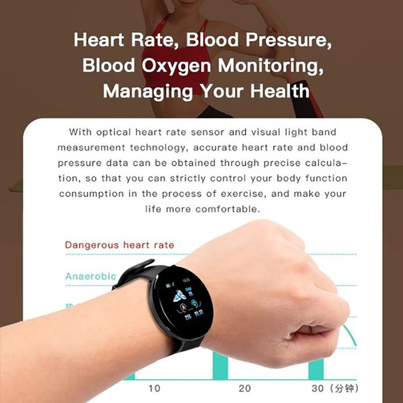 D18 Men Women Blood Pressure Heart Rate Monitor Smart Watch