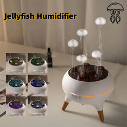 Intelligent Jellyfish Humidifier with LED lights, ultrasonic aroma diffuser for home, featuring safety design and automatic shut-off.