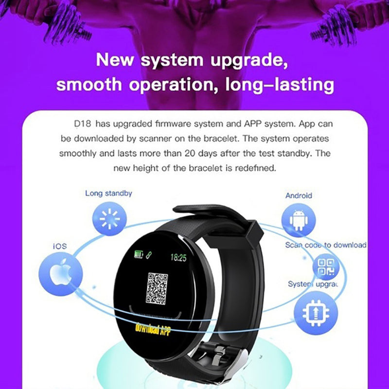 D18 Men Women Blood Pressure Heart Rate Monitor Smart Watch